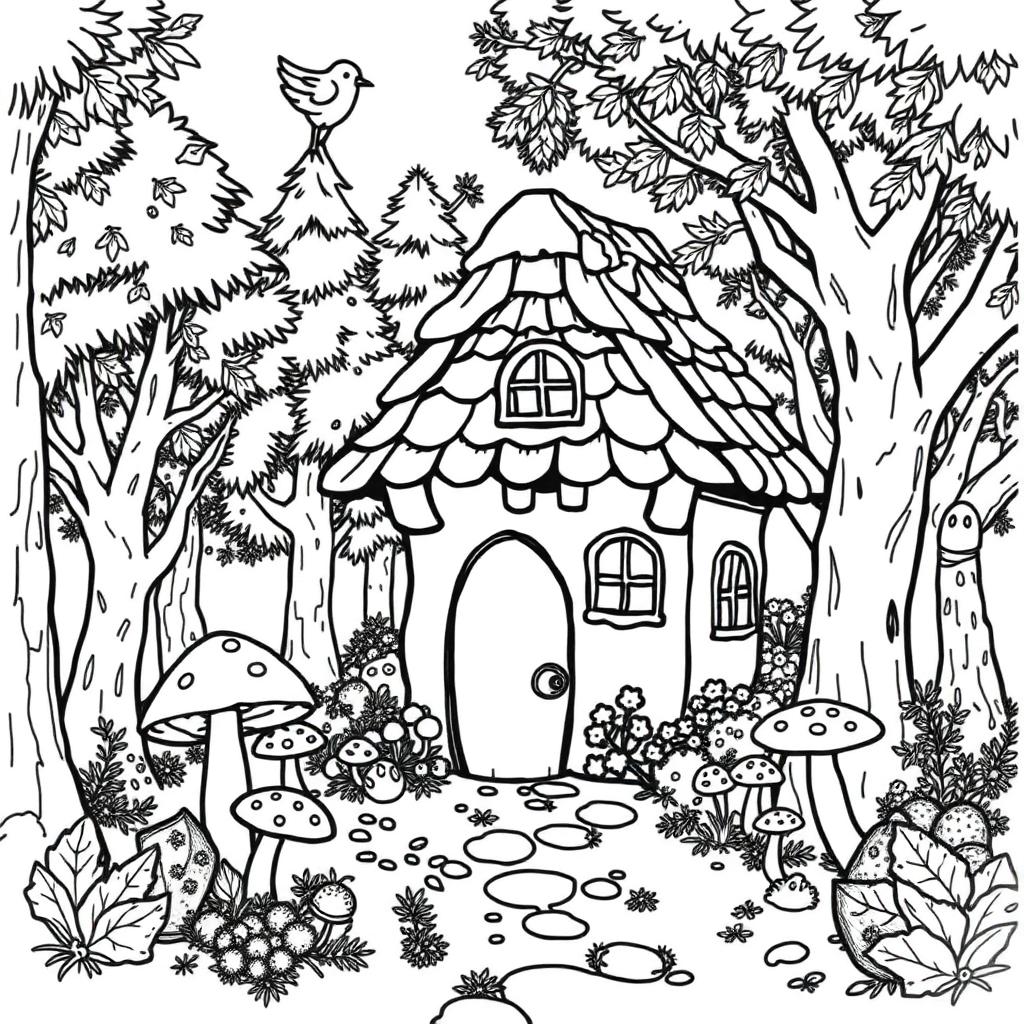 Whimsical cottage coloring page