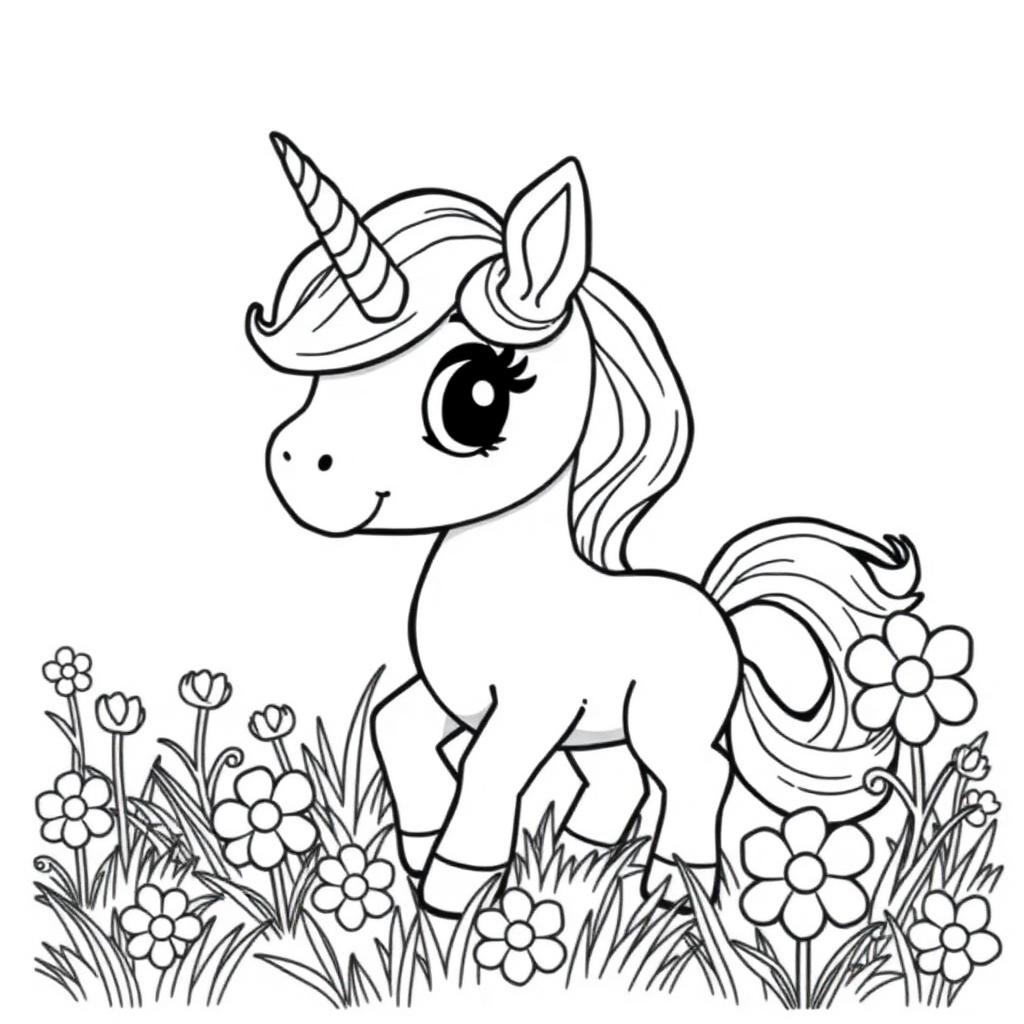 Cute unicorn coloring page line art
